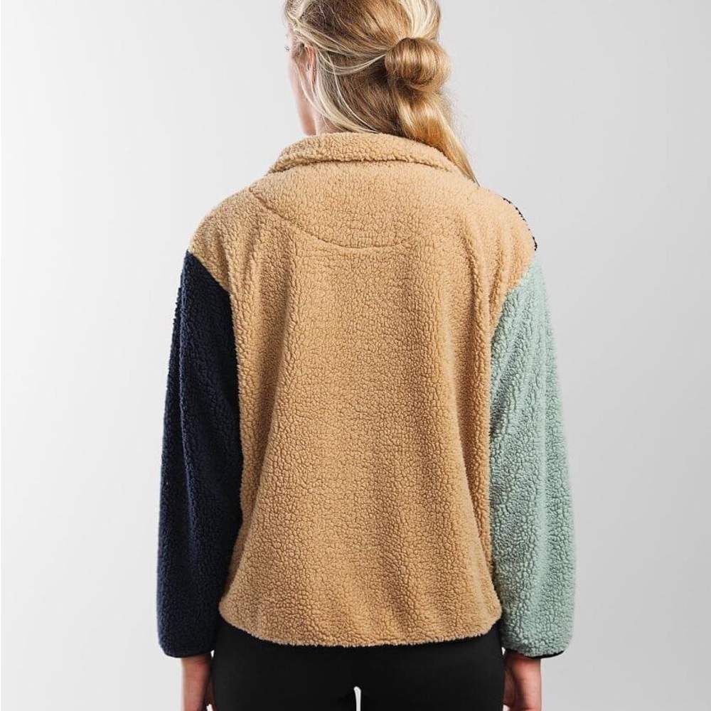 BKE Color Block Sherpa Jacket Latte Jadite Mood Indigo size: Medium - Picture 3 of 5